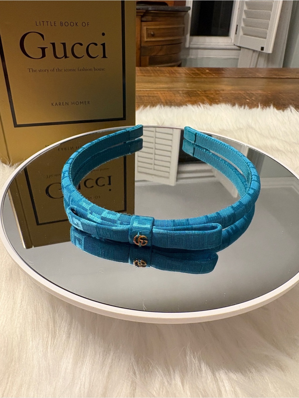 Gucci Turquoise Fabric Headband with Gold Double G